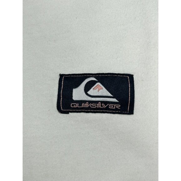 QUIKSILVER Cold Waves Crop Tee Sz  S White Pink Colorblock Logo Organic Cotton - Picture 13 of 16